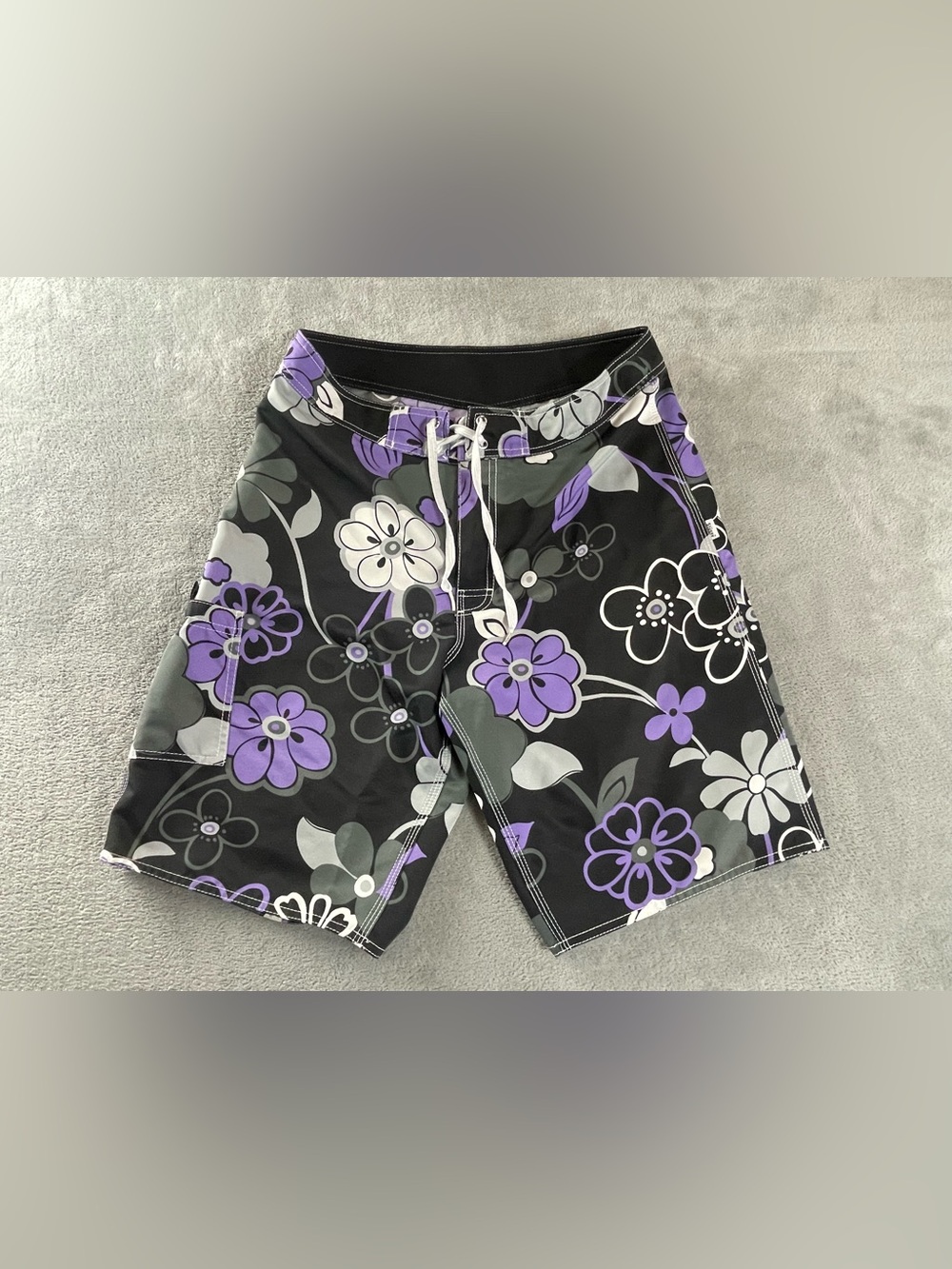 Stussy Floral Board Shorts Mens 32 / 31 Purple Gray Swim Trunks Drawstring